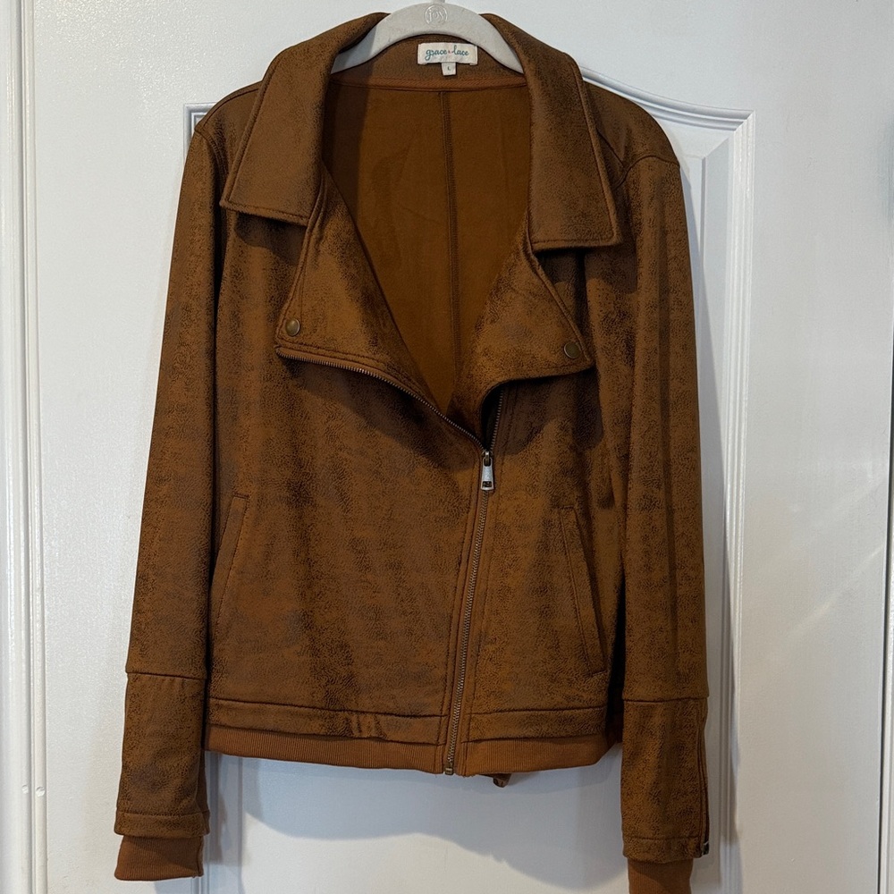 Grace and Lace Rust color Faux leather Jacket-L